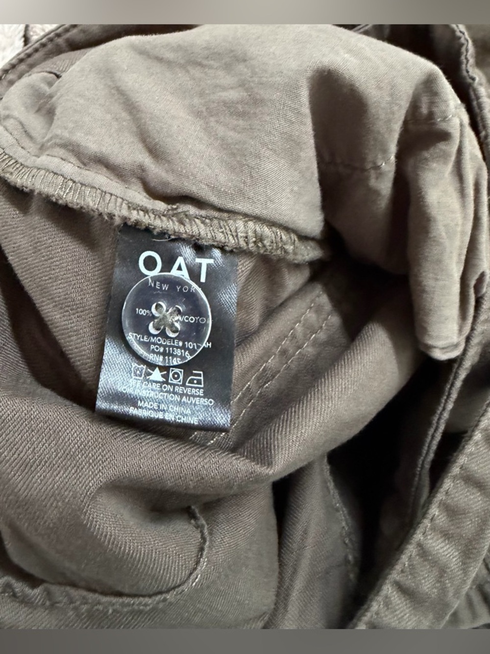 OAT 100% Cotton Wide Leg Full Length Pant w/ Tie Belt Closure, Khaki/Olive, 28 - Picture 8 of 11